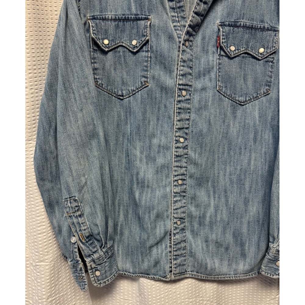 Levis Pearl Snap Denim Long Sleeve Blue Shirt Mens Western Red Tab Sz L - Picture 2 of 16